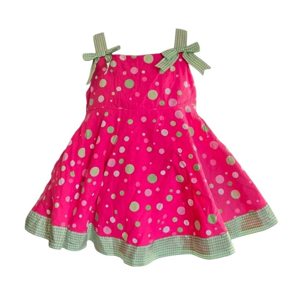 Bonnie Baby Girls Dress Size 18 Months Cute Pink  Spring Summer Bows Polka Dots!